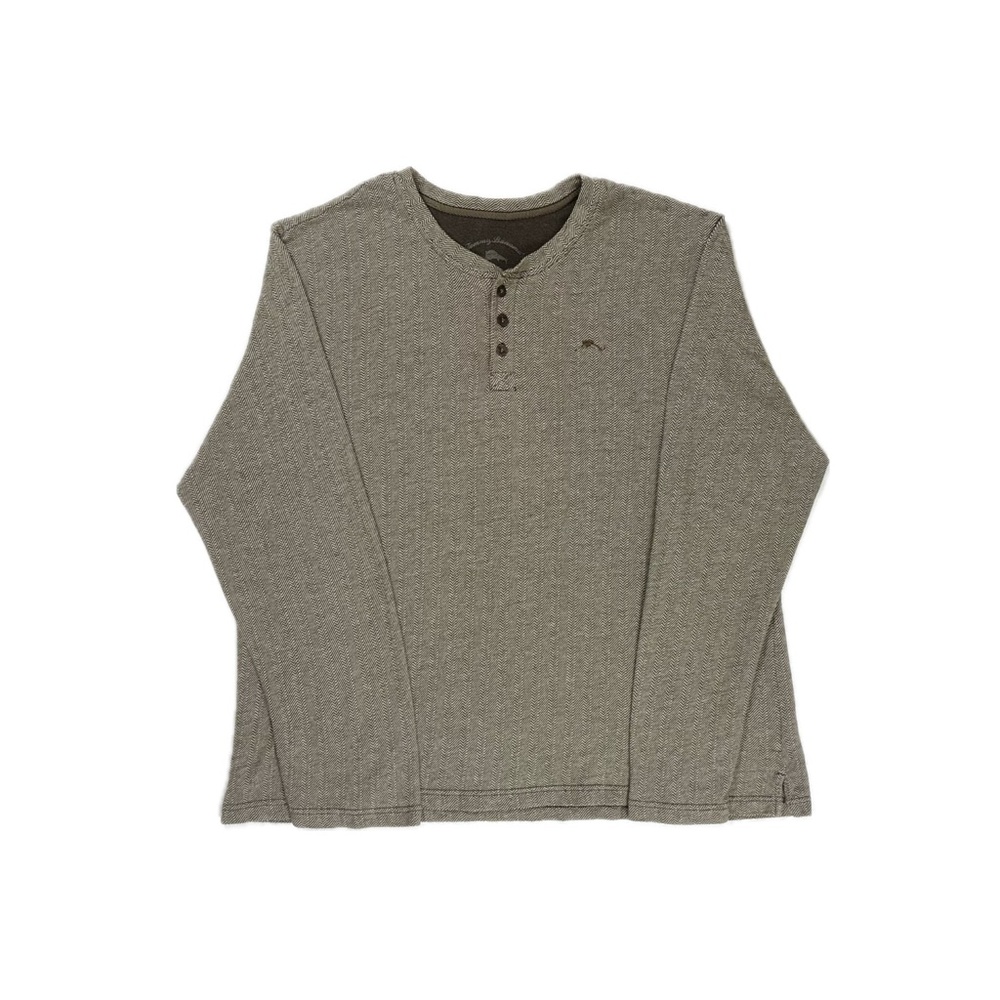 Tommy Bahama Cotton brown cream‎ Herringbone Long Sleeve Henley shirt men XXL